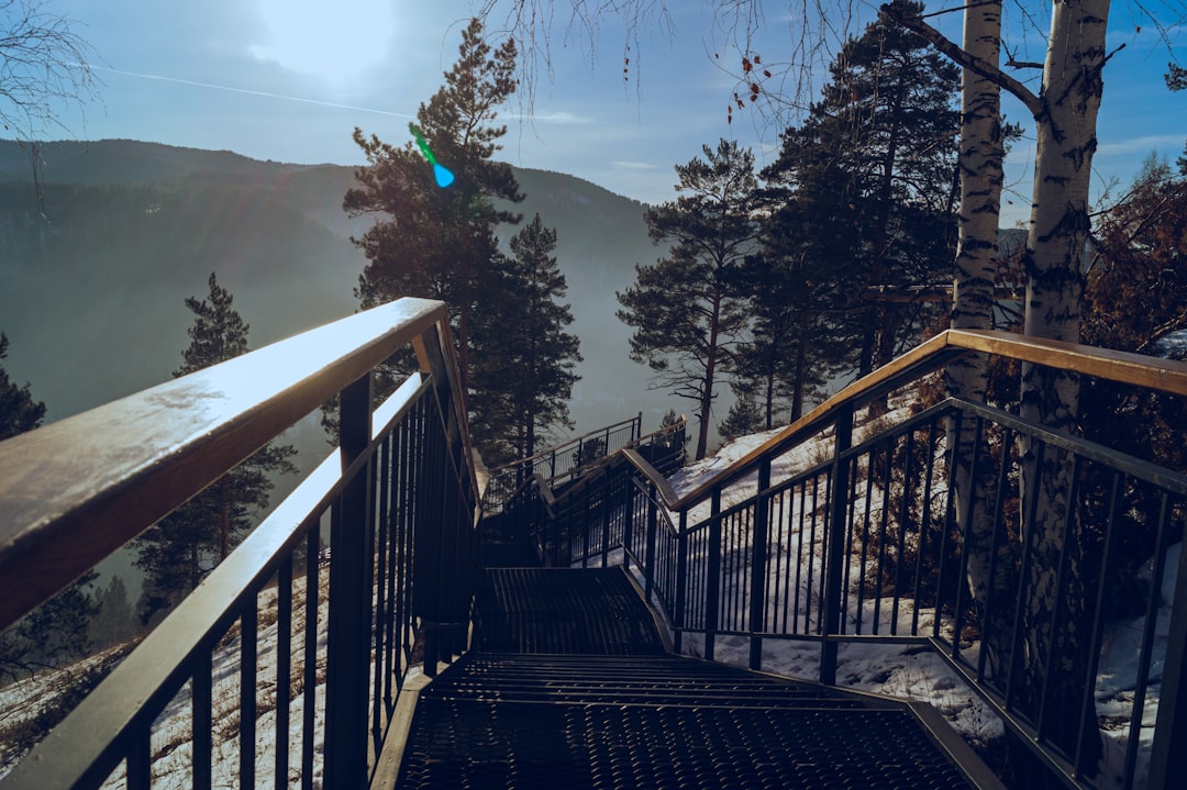 Stairway leads down towards a scenic view.